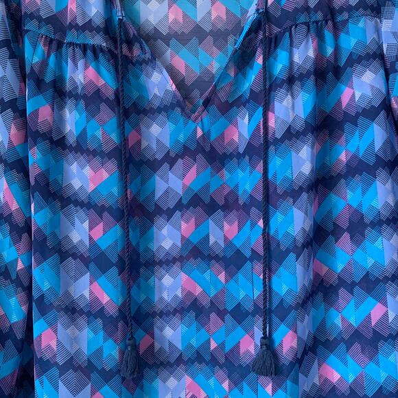 Decree Blue and Pink Abstract Blouse Tassel Tie String Long Sleeve Size Medium - Picture 15 of 15